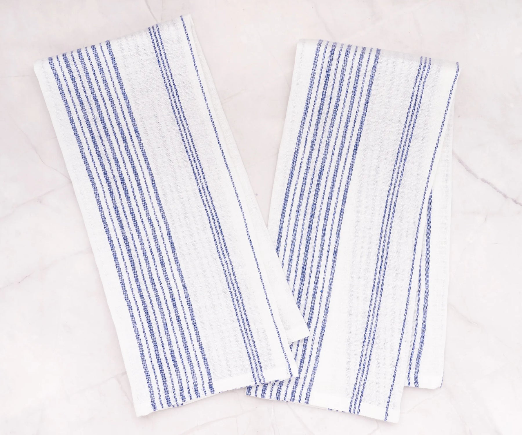 Close-up of absorbent linen kitchen towels with stripes