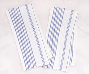 Close-up of absorbent linen kitchen towels with stripes
