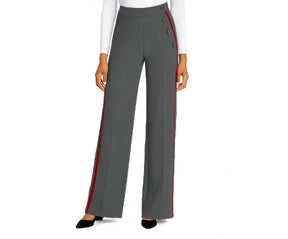 Women’s grey baggy pants with contrast piping, 100% cotton relaxed fit pants with elastic waist