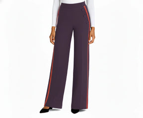Women’s purple baggy cotton pants with side contrast piping, relaxed fit casual pants with drawcord ankles