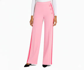women’s pink baggy pants with side contrast piping, soft cotton relaxed fit lounge pants