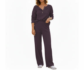 Women’s purple linen long sleeve pajama set, lightweight natural linen loungewear for women