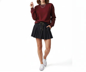 Women’s wine red cotton sweatshirt, soft fleece long sleeve sweatshirt for daily comfort