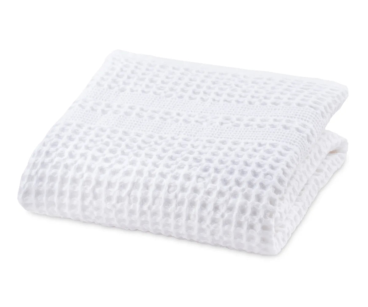 White cotton waffle bath towel with soft and absorbent weave