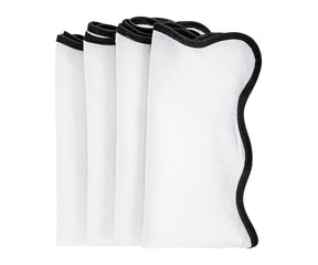 Elegant black scallop napkins, soft cotton fabric, ideal for formal and casual dining.