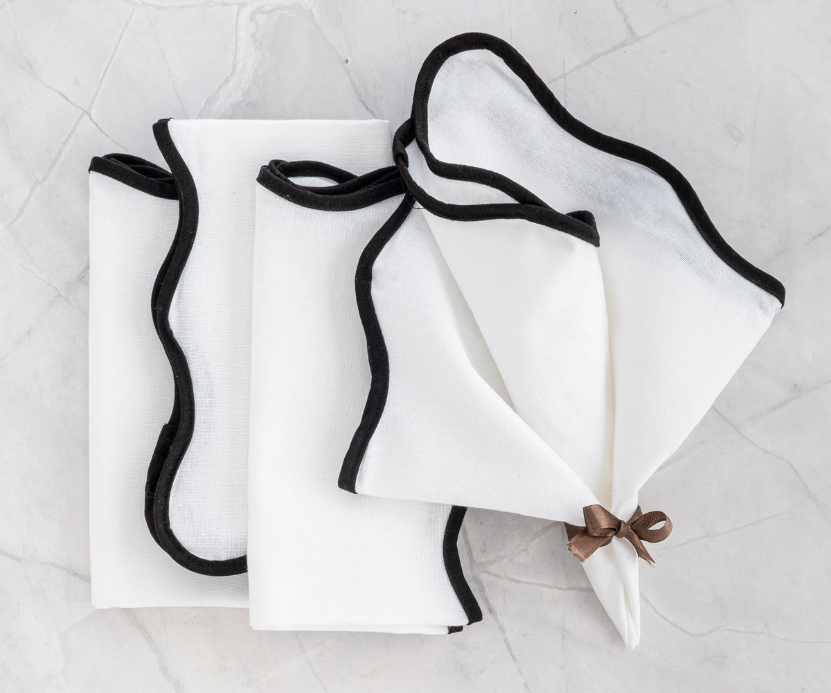 white with black scallop edge napkins