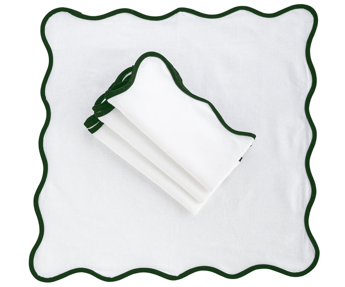 Reusable Green Scalloped Linen Napkins for Weddings & Parties