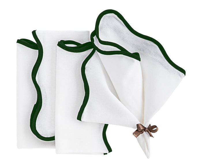 Green Scalloped Linen Napkins Set of 12 – Elegant Dinner Table Napkins