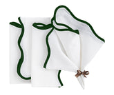 Green Scalloped Linen Napkins Set of 12 – Elegant Dinner Table Napkins