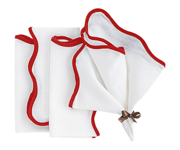 Red Scalloped Linen Napkins Set of 12 – Elegant Holiday Dinner Napkins