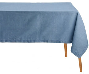 Dusty blue rectangular tablecloth, reusable cotton table linen for kitchen and dining