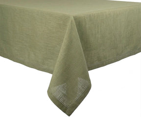 Muted  green tablecloth with clean edges, durable cotton fabric for dining table