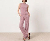Cinder Rose  sleeveless jumpsuit for women with wide-leg pants and color swatches