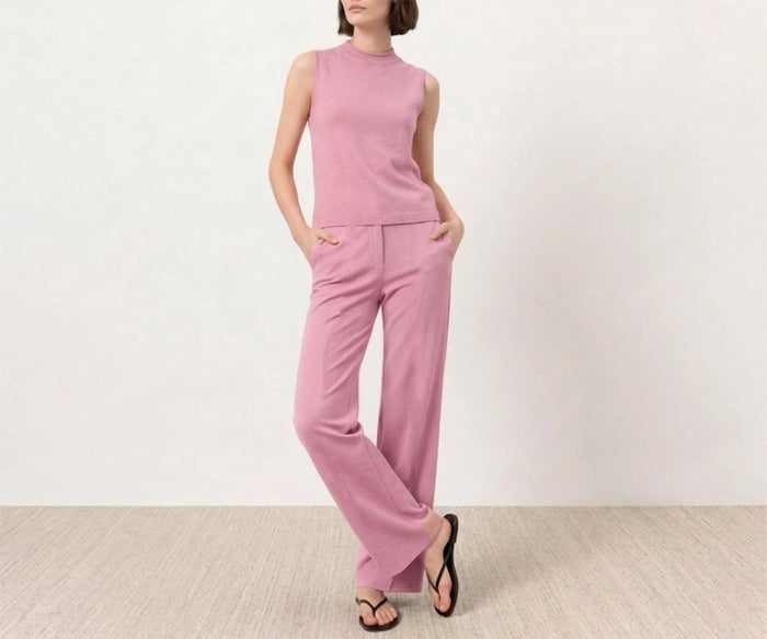 Women’s sleeveless wide-leg jumpsuit in pink with multiple color options displayed,pajama tank top,cotton pj set,white pj set.,white sleepwear set