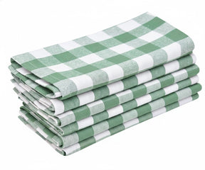 Stack of green buffalo check cotton napkins folded neatly