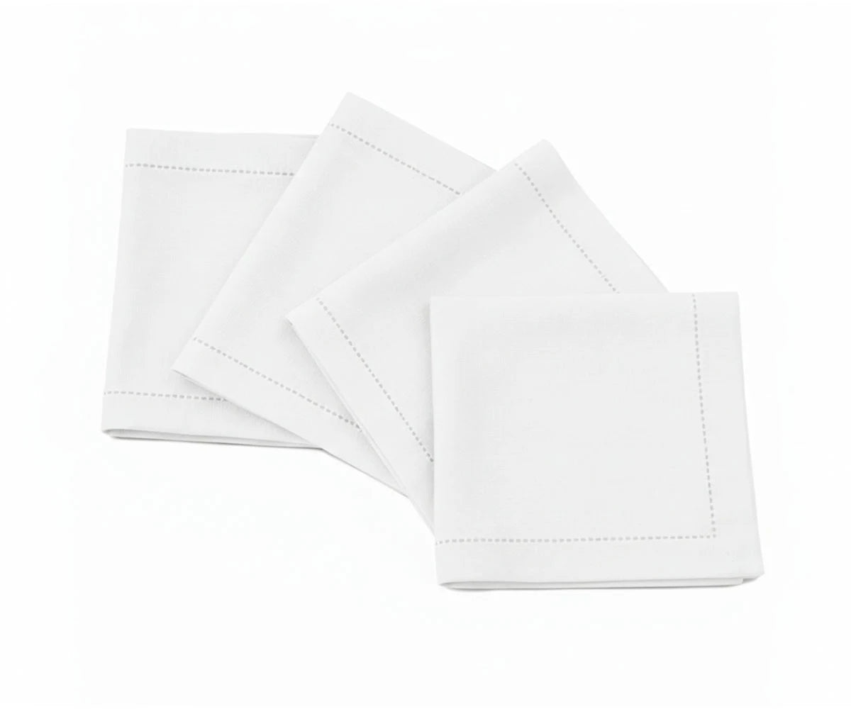 100% linen cocktail napkins with hemstitch border
