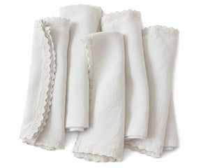 natural white linen crochet napkins with crochet trim