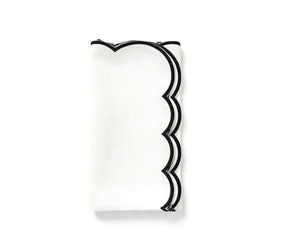 100% cotton white cloth napkins bulk set with scalloped trim design, reusable dinner napkins for casual and formal table settings.