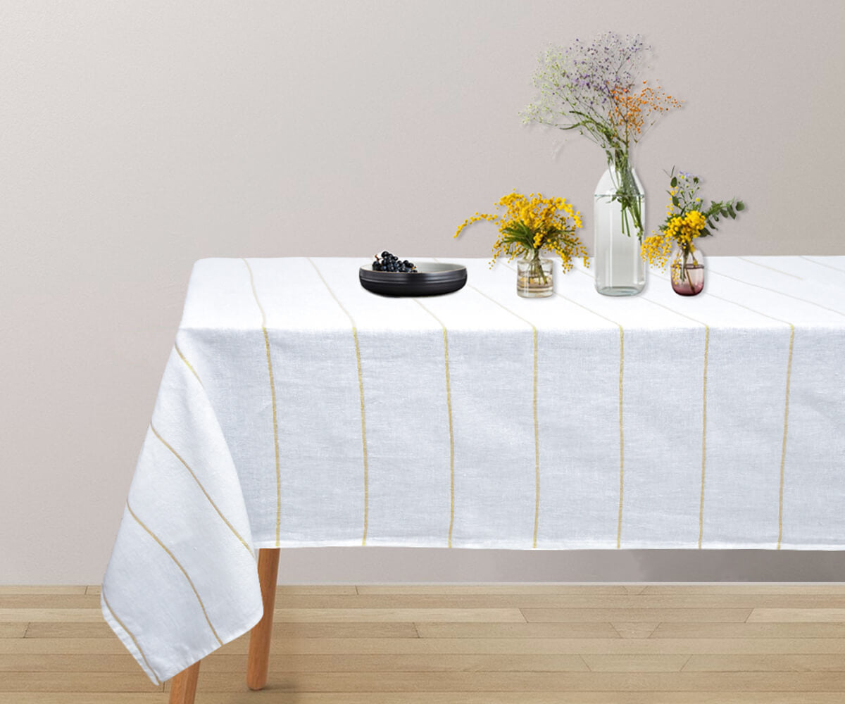 100% linen tablecloths, combining style with durability.