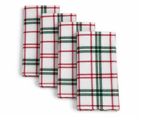 White tartan cloth napkins with red and green plaid pattern