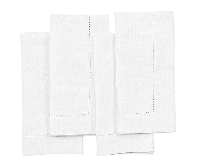 White linen napkins set of 4 with hemstitch border