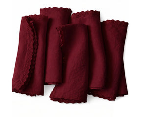 Wine color linen crochet napkins set of four