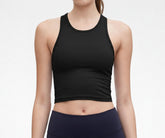 Black women’s tank top made from breathable cotton blend, sleeveless gym tank top for women perfect for workouts, yoga, and everyday activewear