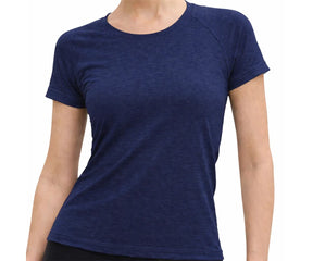 Ladies athletic t-shirt with stretchable material and a flattering fit, suitable for fitness sessions, casual workouts, and active wear.