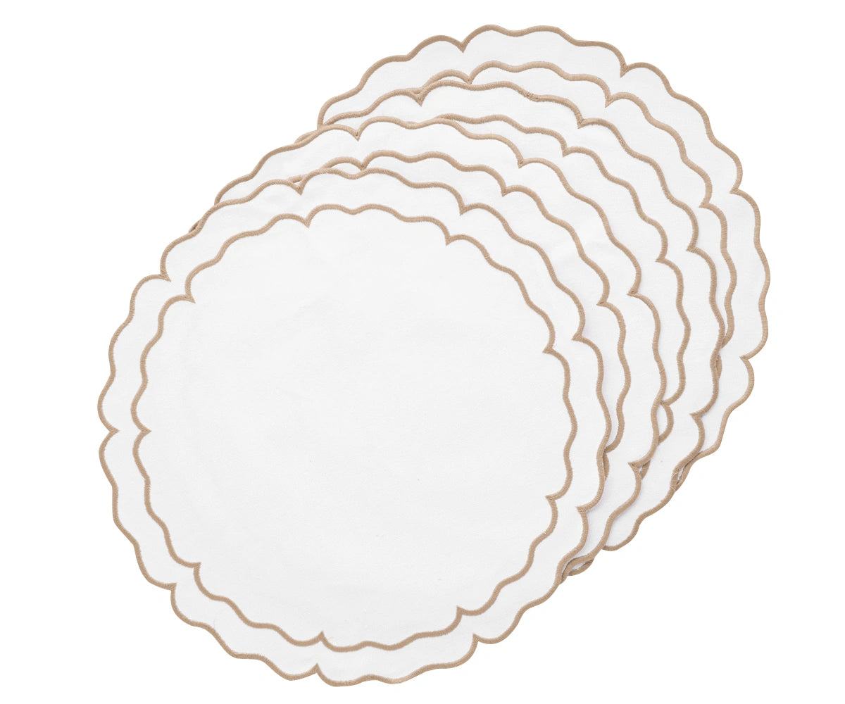 Textured woven cotton placemats in natural beige tone