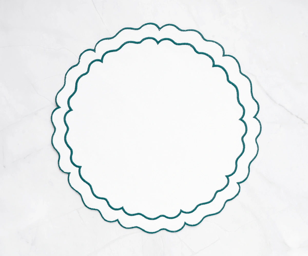 Textured woven cotton placemats in green and white design