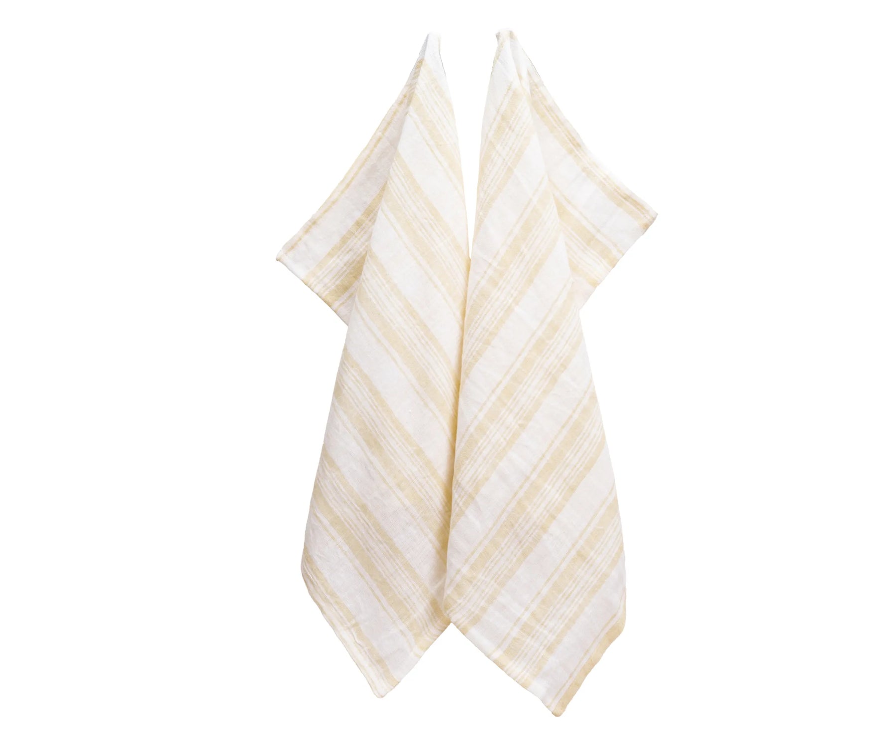 Yellow striped 100% linen hand towels, 18x28 set, lightweight and durable tea towels perfect for drying dishes or adding farmhouse kitchen charm.