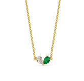 Two stone emerald necklace in gold finish, meaningful jewelry gift for women who love elegant accessories