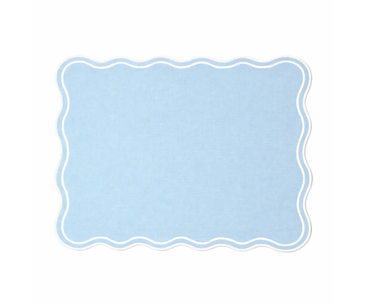 Rectangle cotton placemats with white scalloped edges in green, washable dining table mats sized 13x18 inches