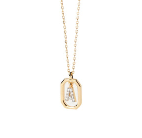 Gold Letter A Initial Necklace with Zircon on Adjustable Chain