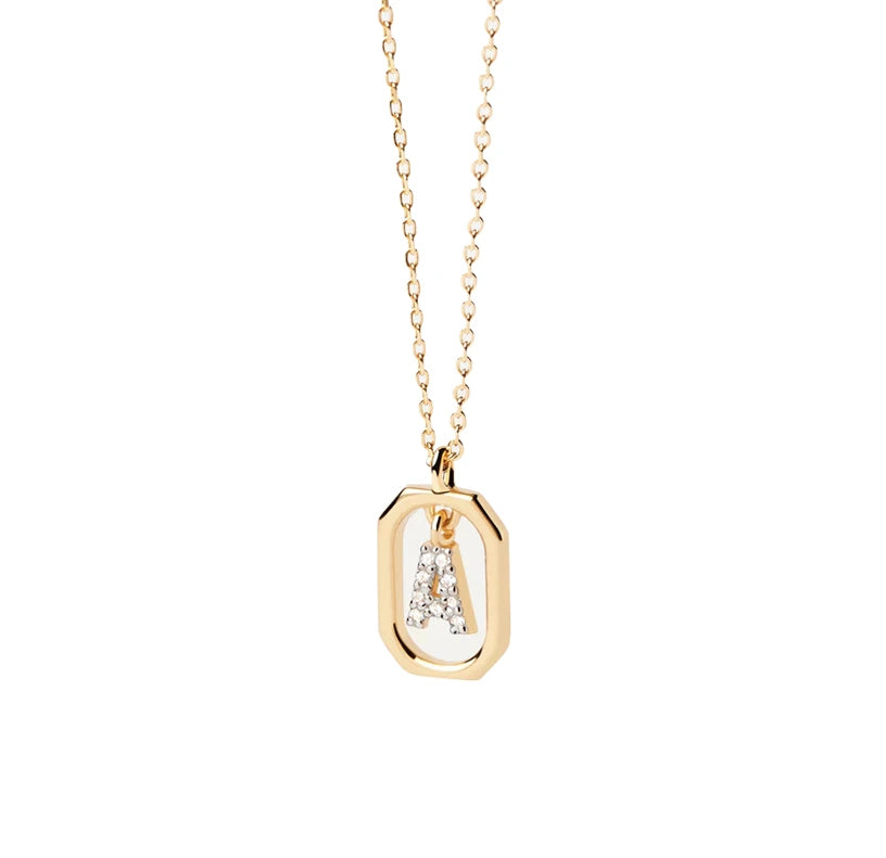 Gold Letter A Initial Necklace with Zircon on Adjustable Chain