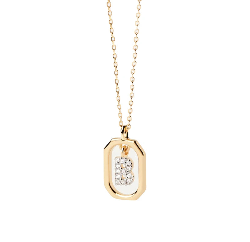 Gold Letter B Necklace with Zircon Pendant on Adjustable Anchor Chain