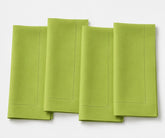 Fresh apple green cotton hemstitch napkins, reusable washable cloth dinner napkins with elegant border for weddings, holiday tables, parties, and everyday dining.