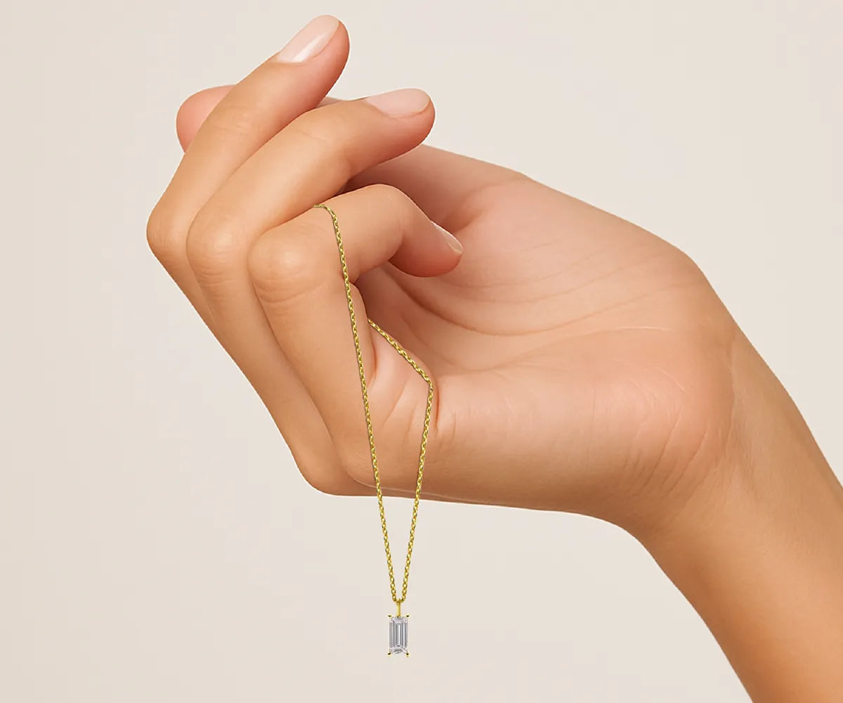 Dainty zircon necklace for women april birthstone gift gold pendant – April birthstone rectangle charm.