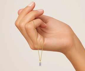 Dainty zircon necklace for women april birthstone gift gold pendant – April birthstone rectangle charm.