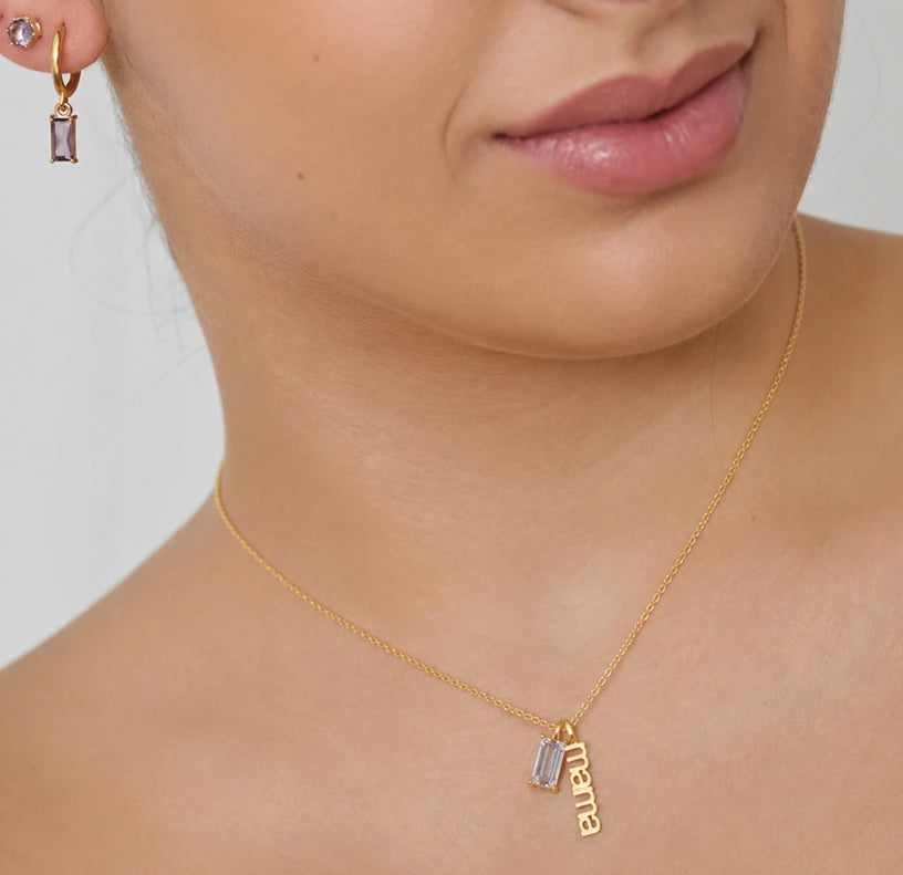 Elegant mama necklace with April crystal birthstone charm custom gold jewelry for women