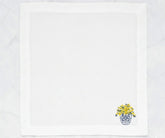 minimalist white cloth napkin with corner floral pot illustration, soft washable cotton napkin
