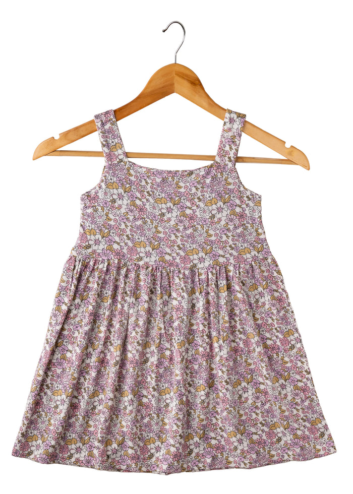 Toddler girl pink floral summer dress crafted from 100% breathable cotton, this sleeveless outfit is perfect for parties and playdates and makes a charming addition to any baby clothes bundle,toddler girl summer cotton dress.