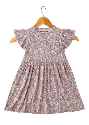 Toddler girl pink flower print summer dress – 100% cotton frock with flared hem and soft pastel accents.