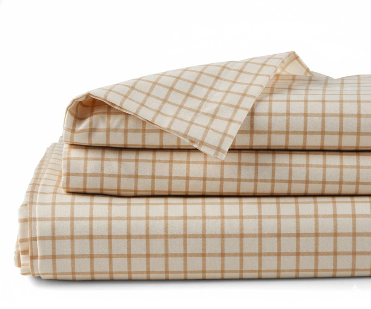 beige checkered linen sheet set neutral plaid breathable linen bedding queen king