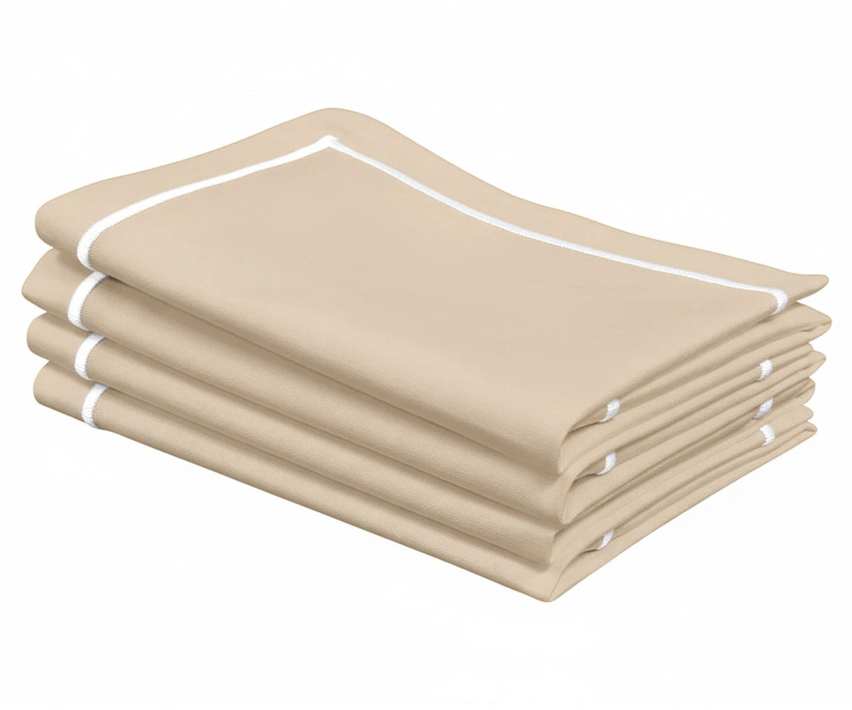 Beige cotton cloth napkins with line embroidery, elegant reusable dinner napkins for holiday and formal table settings