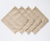 Beige fringe cloth napkins set of 6, 100% cotton fringed edges, elegant table linen for weddings and dinner parties