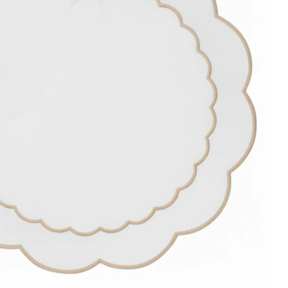 White Circle Placemats - Beige Scalloped
