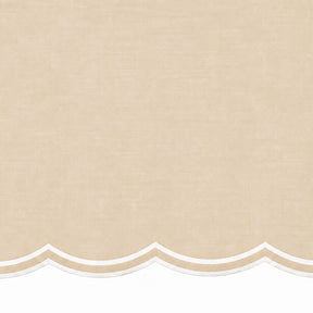 Beige scalloped round tablecloth, neutral cotton table cover for everyday dining, parties, holiday gatherings, and elegant table settings