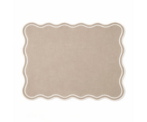 Decorative cotton placemats for dining table featuring scalloped white edges and timeless rectangle shape