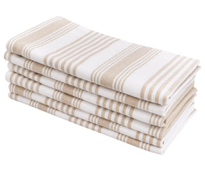 Beige striped cotton dining napkins laid flat